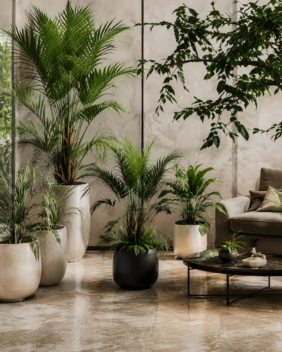 Plant display with scan sign in a premium interior